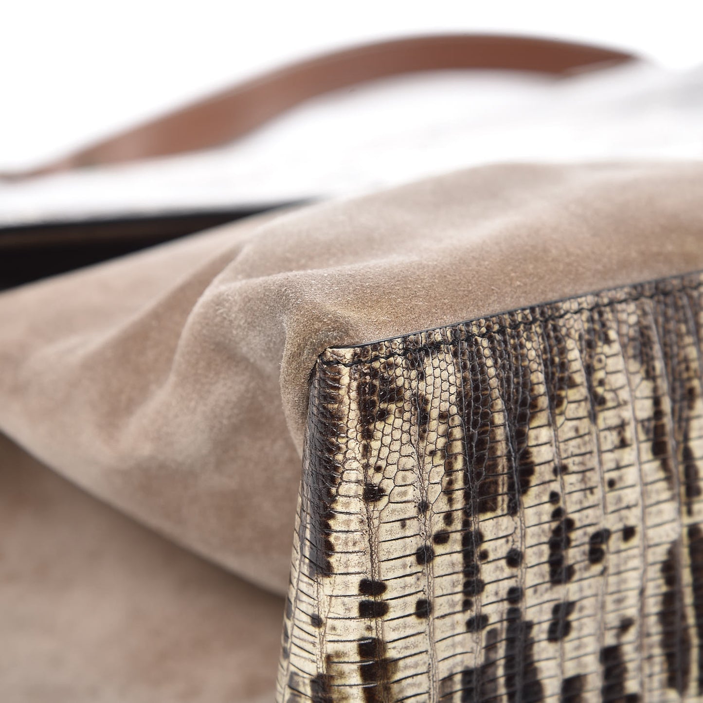 Lizard Effect Suede Miss Sartorial Shoulder Bag Black White