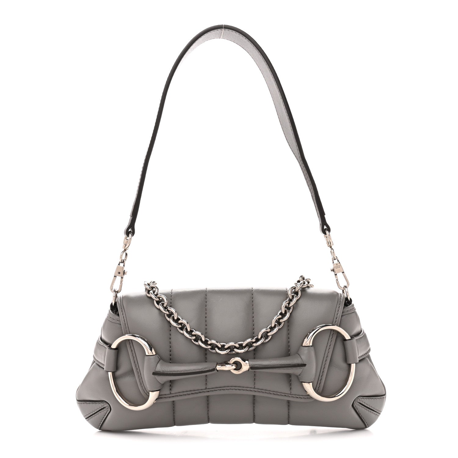Gucci Nappa Vertical Matelasse Small Maxi Horsebit Chain Shoulder Bag Gray 1 of 10