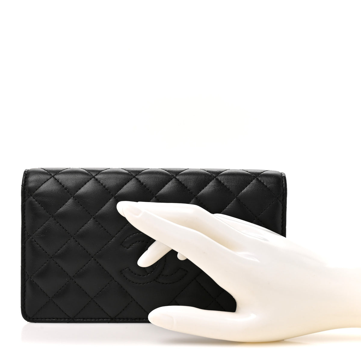 Lambskin Quilted Diamond CC Yen Wallet Black
