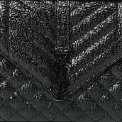 Saint Laurent Grain De Poudre Textured Mixed Matelasse Triquilt Medium Monogram Monochrome Satchel Black 9 of 12