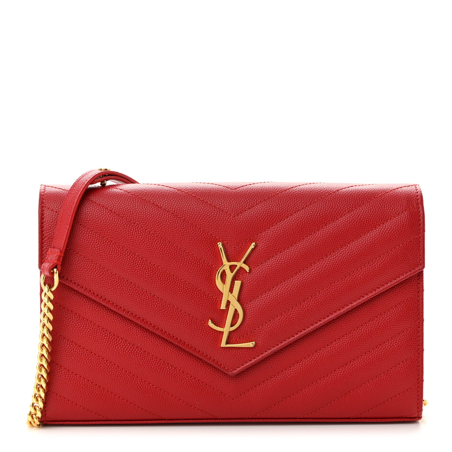 Grain De Poudre Matelasse Chevron Monogram Chain Wallet Red