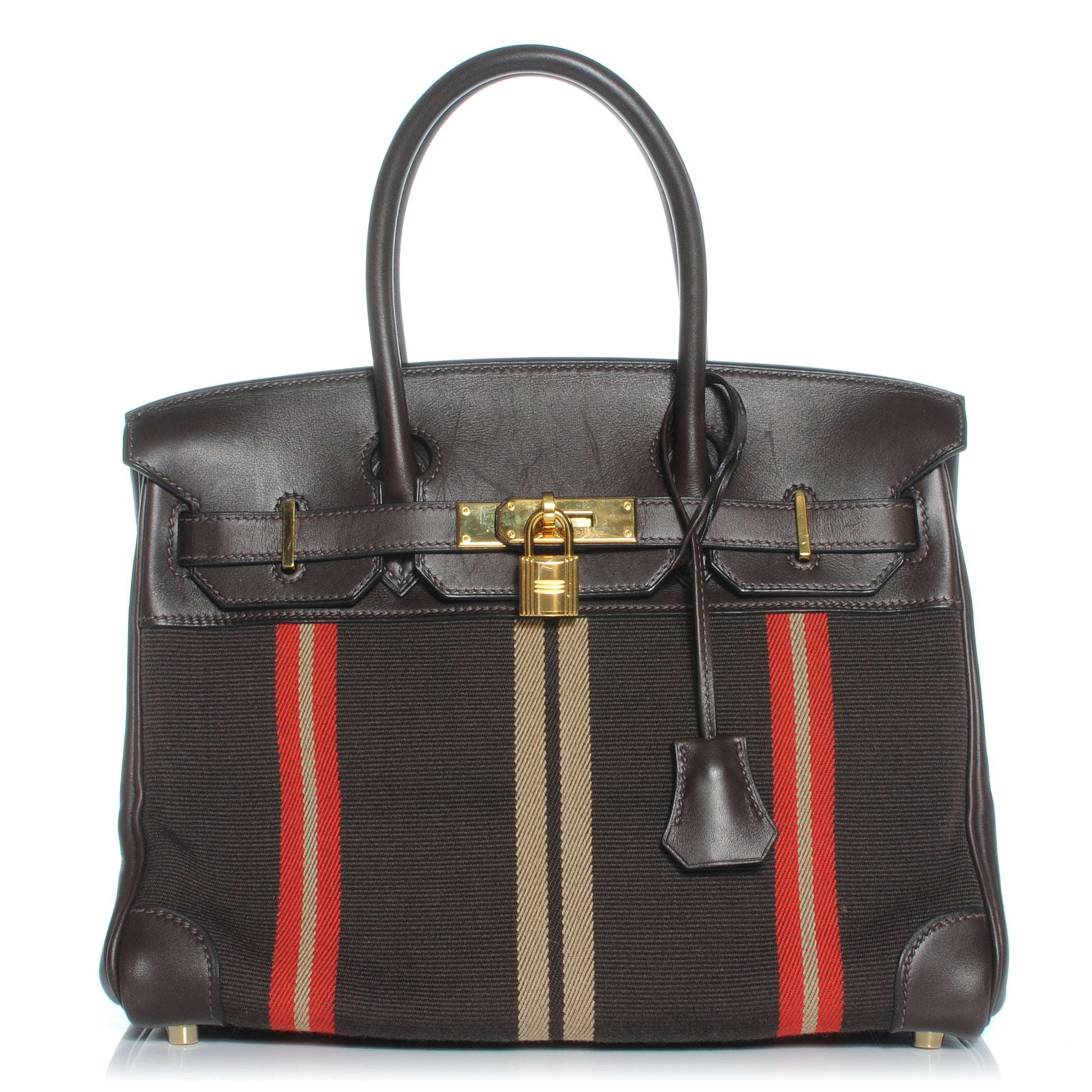 Hermes Toile Swift Striped Birkin 30 Chocolate 1 of 9