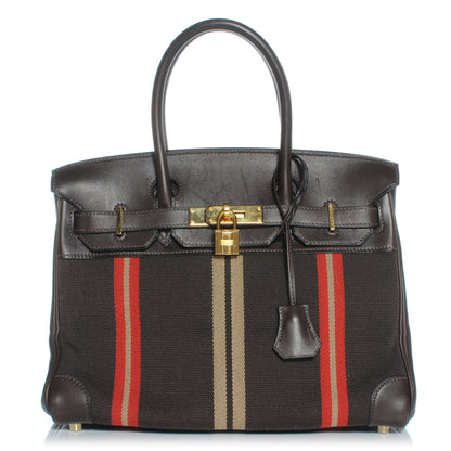 Hermes Toile Swift Striped Birkin 30 Chocolate 1 of 9