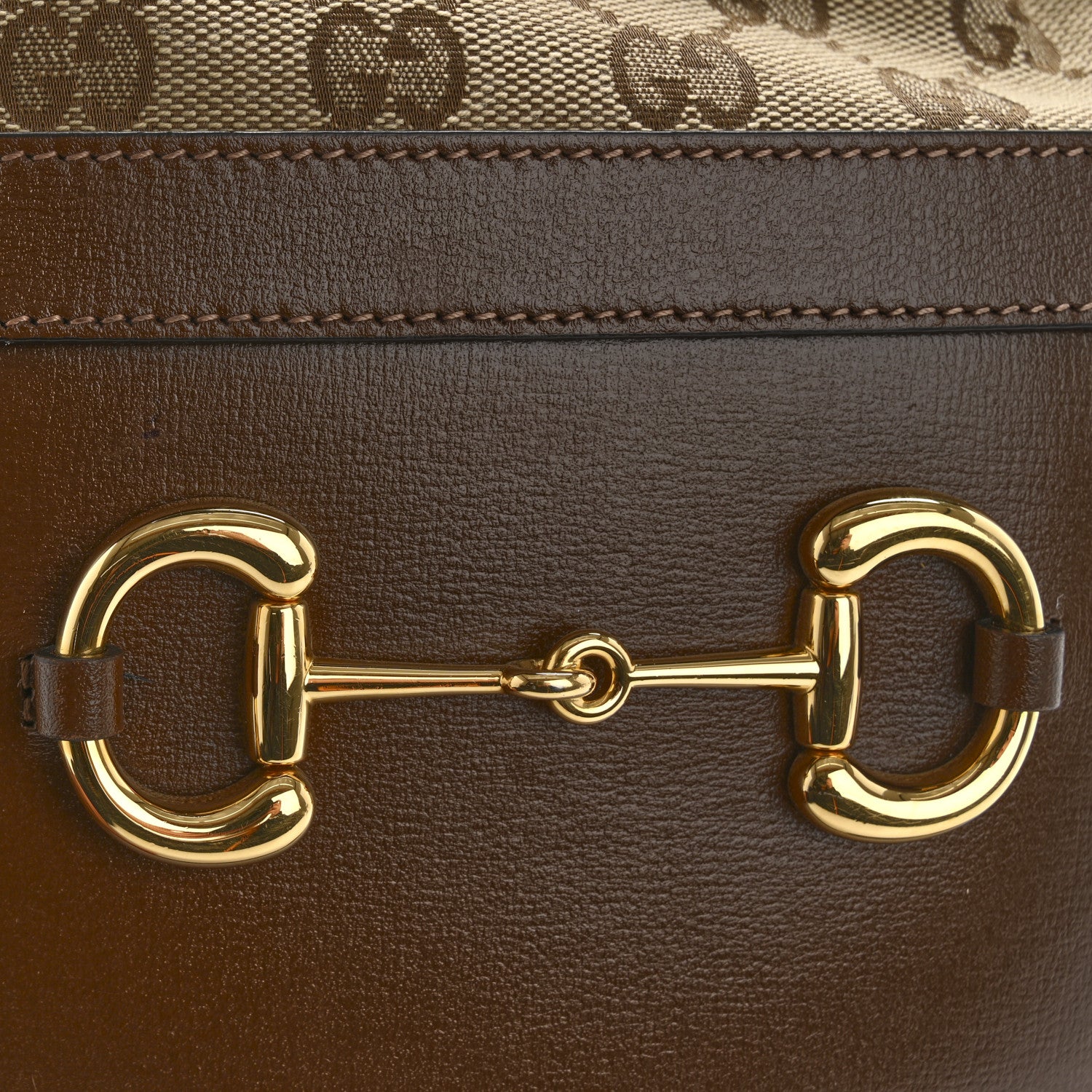 Gucci Monogram Textured Calfskin Horsebit 1955 Drawstring Bucket Bag Beige Brown Sugar 14 of 14