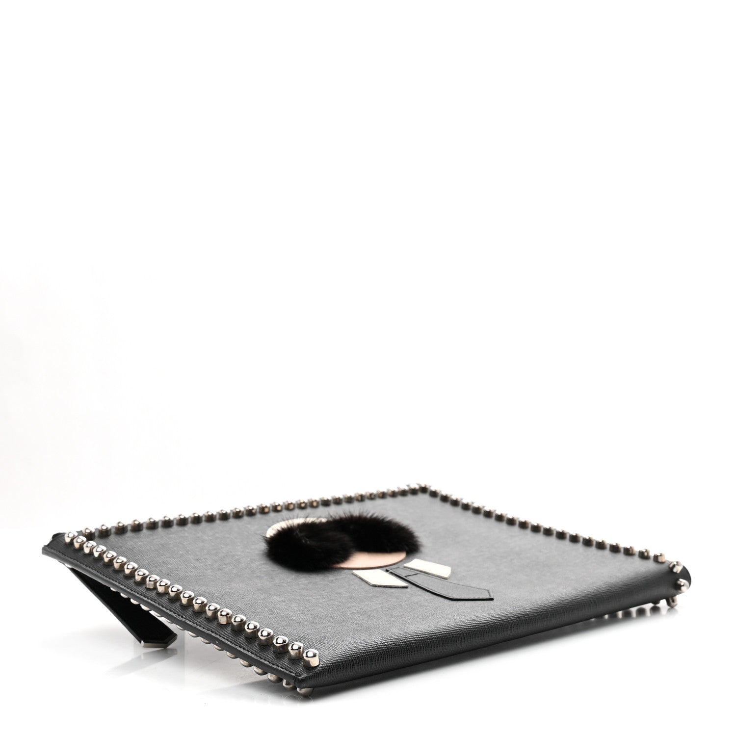 Fendi Vitello Elite Mink Fur Studded Karlito Zip Around Pouch