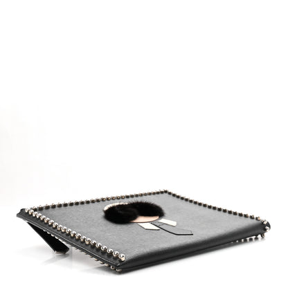 Fendi Vitello Elite Mink Fur Studded Karlito Zip Around Pouch Black 4 of 7