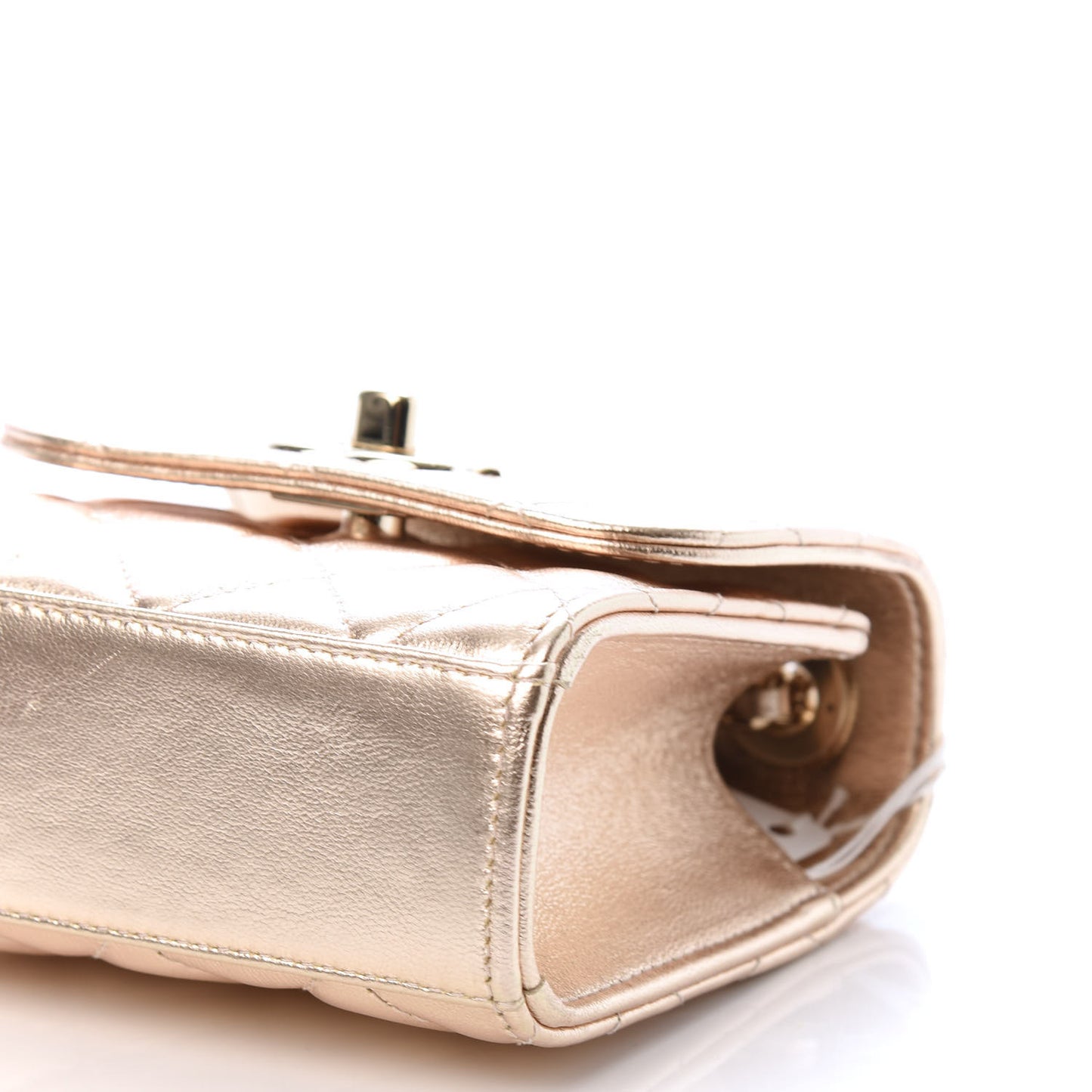 Metallic Lambskin Quilted Mini Trendy CC Clutch With Chain Gold