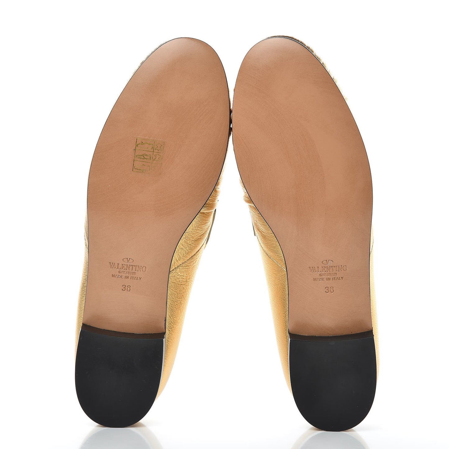 Metallic Calfskin Rockstud Loafers 38 Deep Gold
