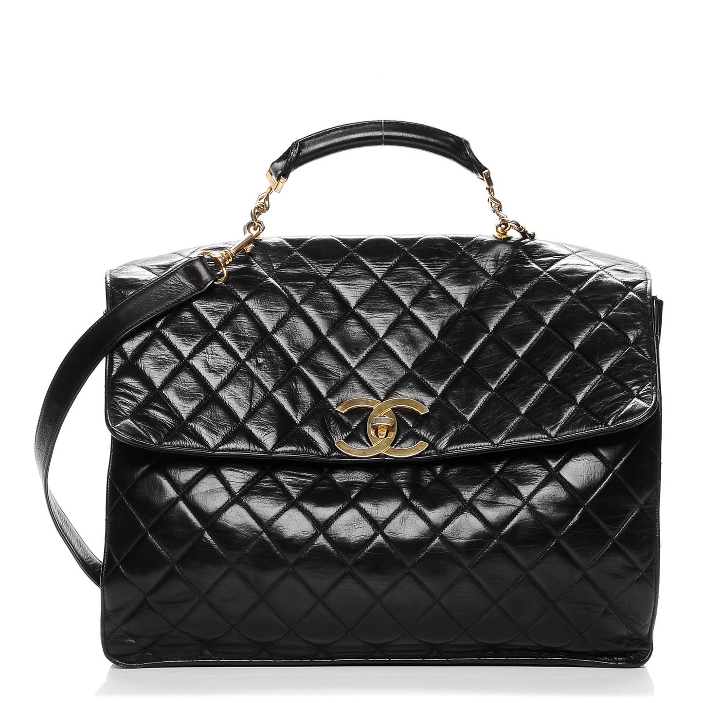 Lambskin Quilted Briefcase Laptop Bag Black