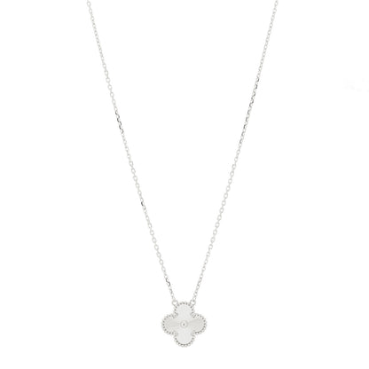 Van Cleef & Arpels 18K White Gold Guilloche Vintage Alhambra Pendant Necklace 1 of 5