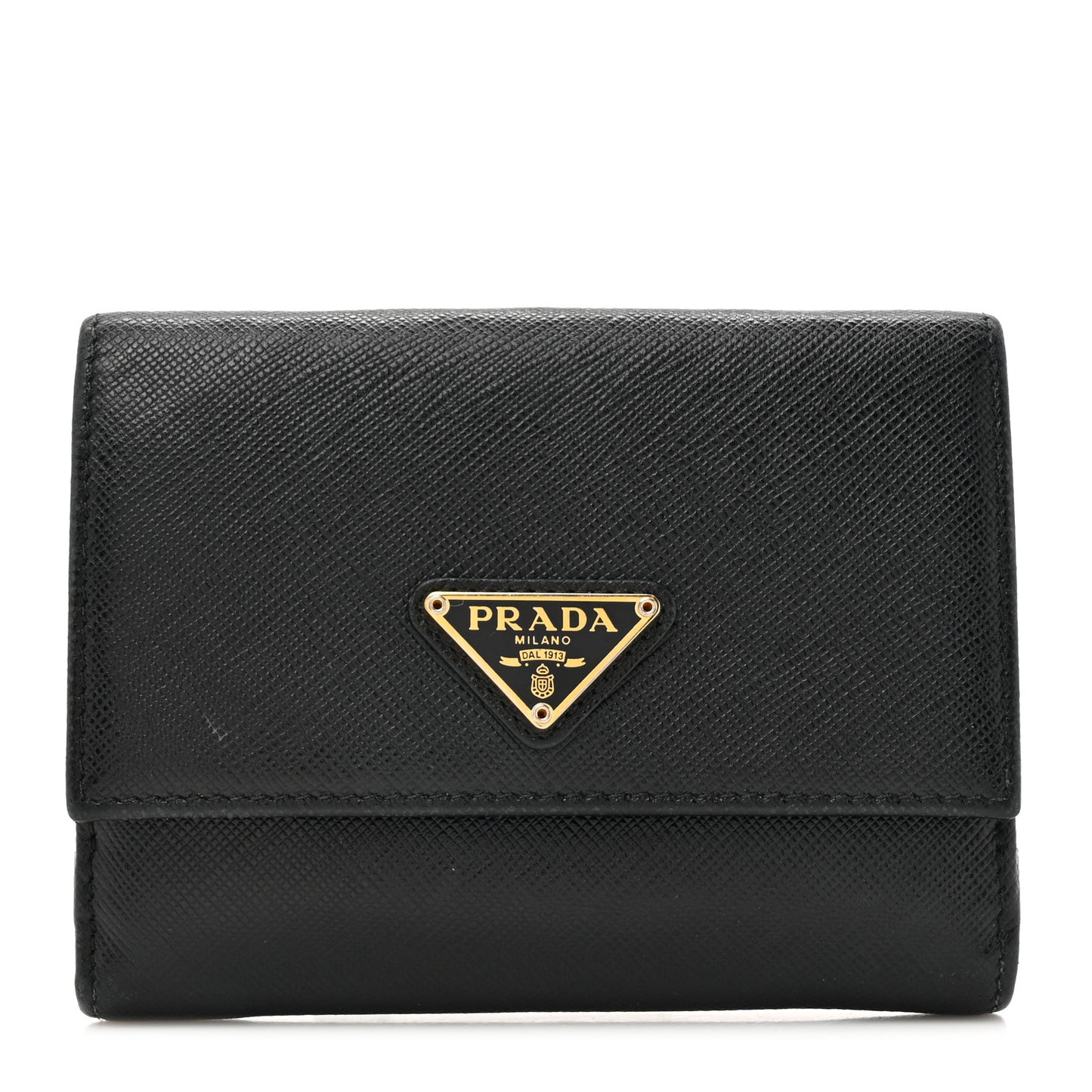 Saffiano Small Triangle Bi-Fold Wallet Black