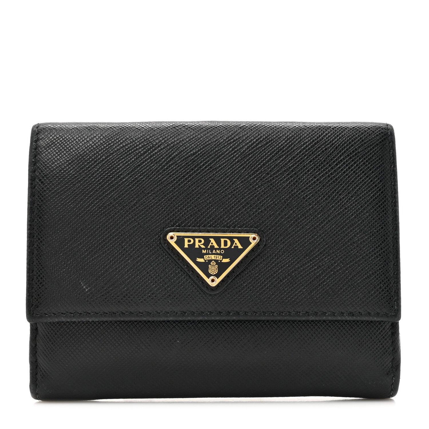 Prada Saffiano Small Triangle Bi-Fold Wallet Black 1 of 11