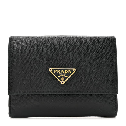 Prada Saffiano Small Triangle Bi-Fold Wallet Black 1 of 11