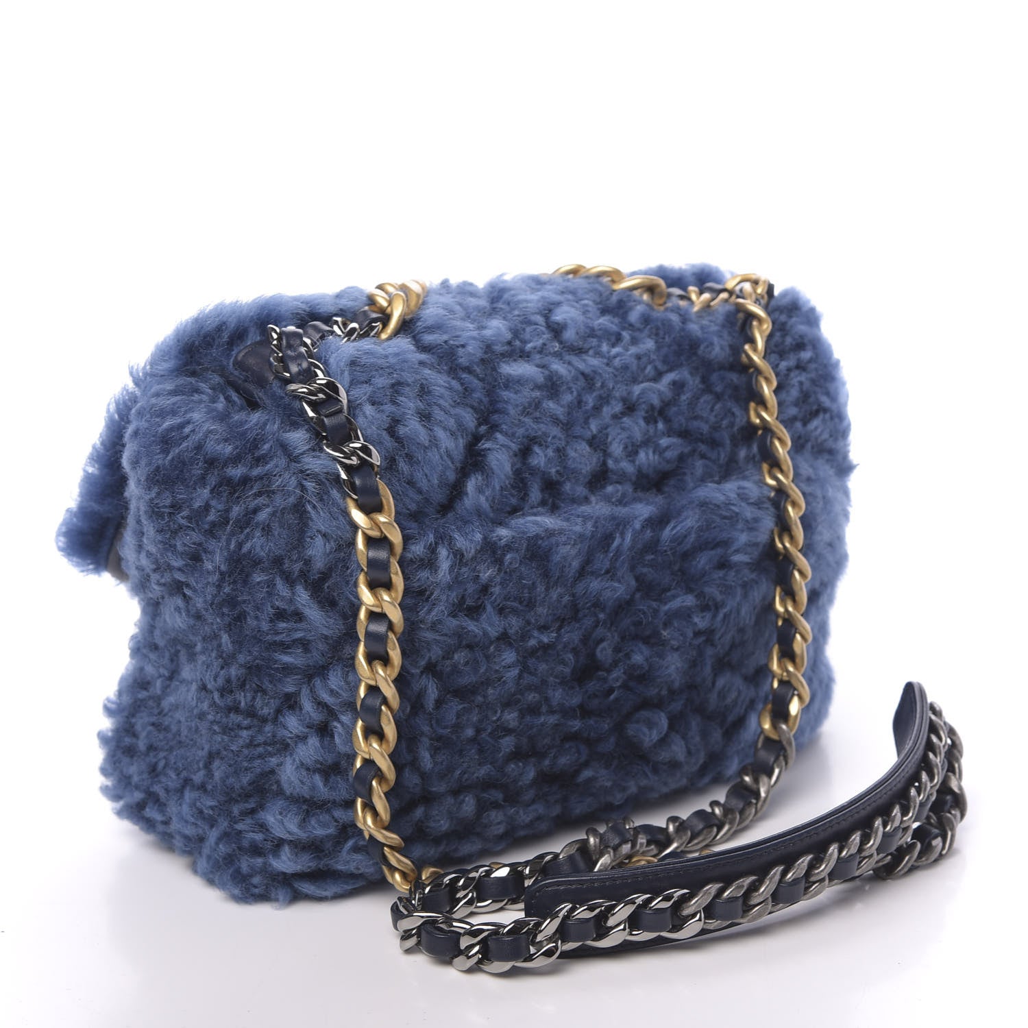 Chanel Shearling Sheepskin Medium 19 Flap Blue 3 of 11