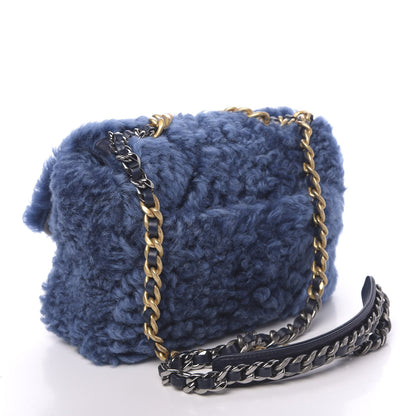 Chanel Shearling Sheepskin Medium 19 Flap Blue 3 of 11