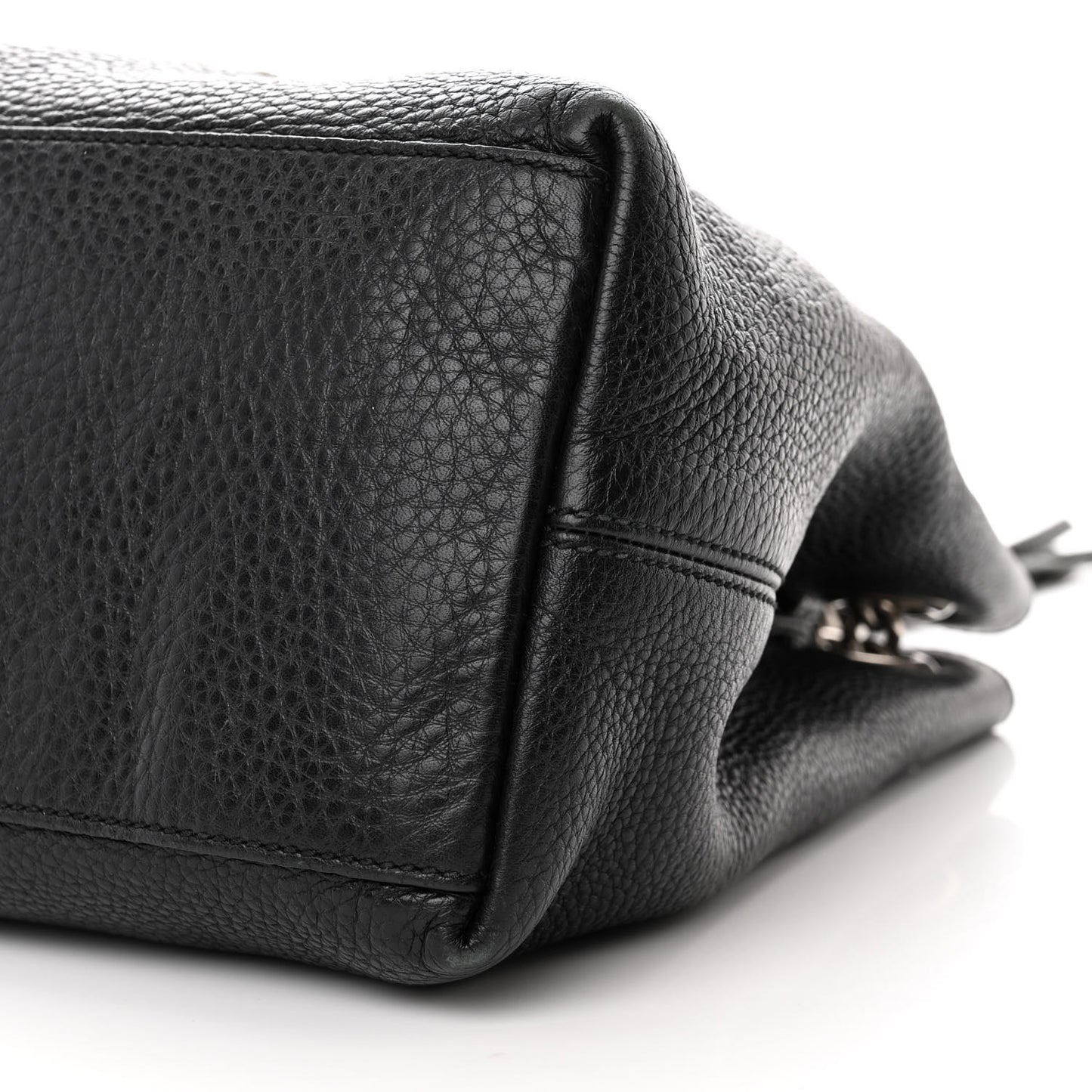 Pebbled Calfskin Studded Medium Soho Chain Shoulder Bag Black