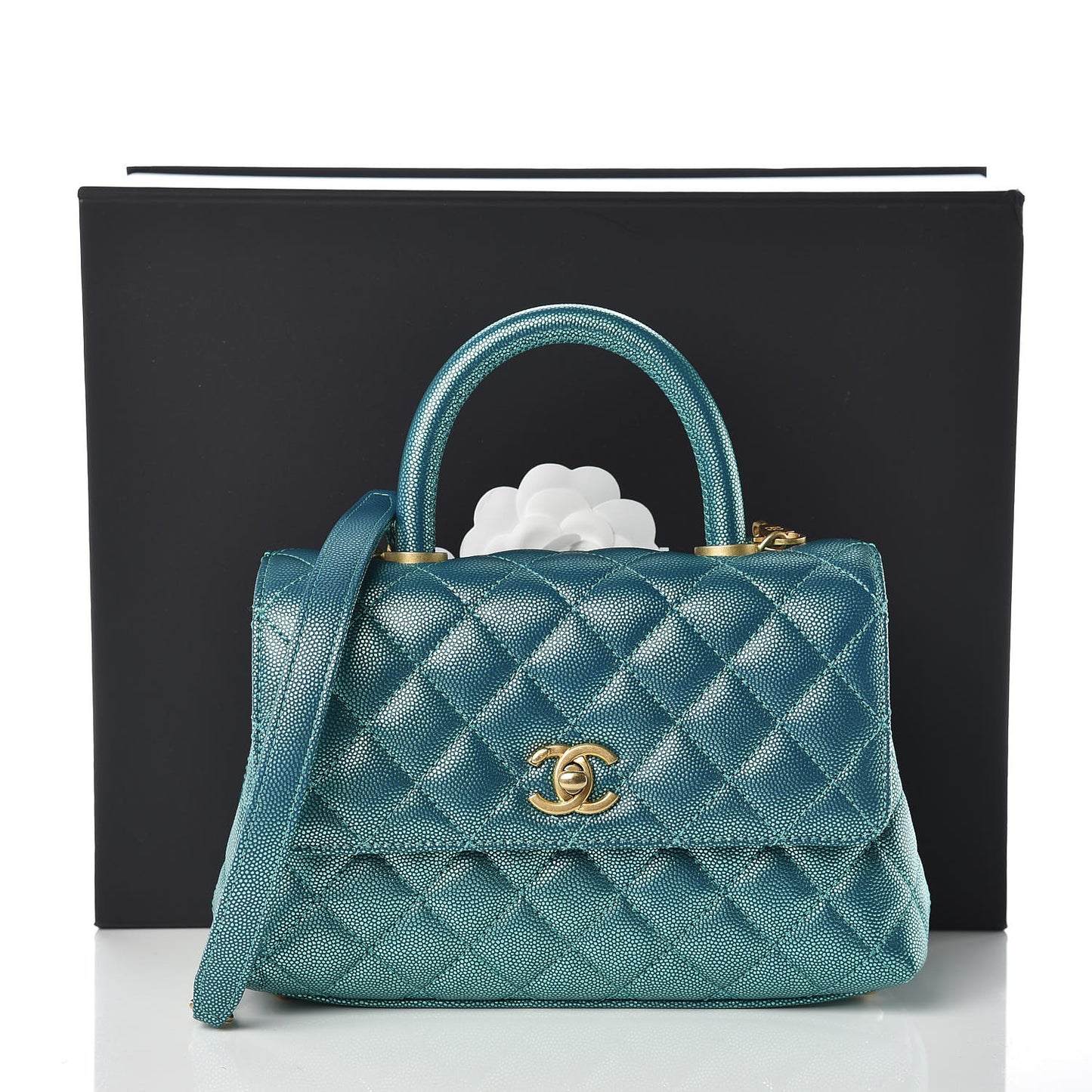 Metallic Caviar Quilted Mini Coco Handle Flap Blue