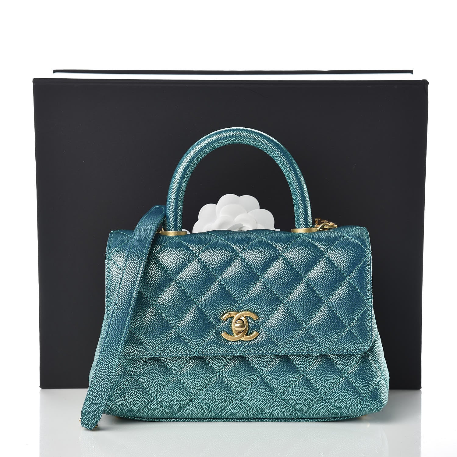 Chanel Metallic Caviar Quilted Mini Coco Handle Flap Blue 10 of 10