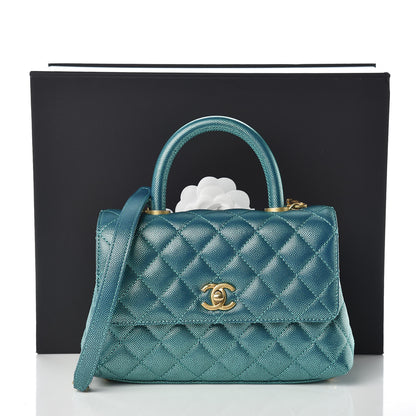 Chanel Metallic Caviar Quilted Mini Coco Handle Flap Blue 10 of 10