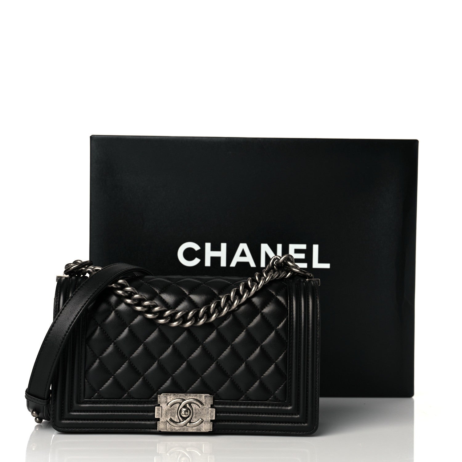 Chanel Lambskin Quilted Medium Boy Flap Black 11 of 11