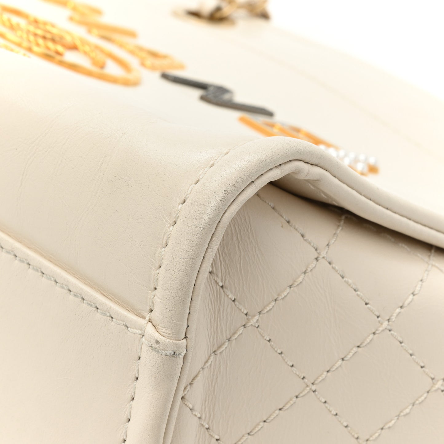 Aged Calfskin Small Charms Deauville Tote White