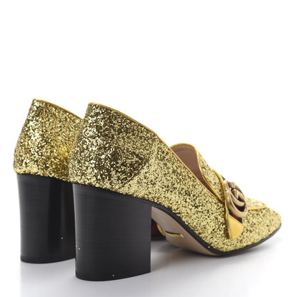 Gucci Glitter Nappa Web Peyton 75mm Loafer Pumps 40.5 Oro Vecchio 4 of 8