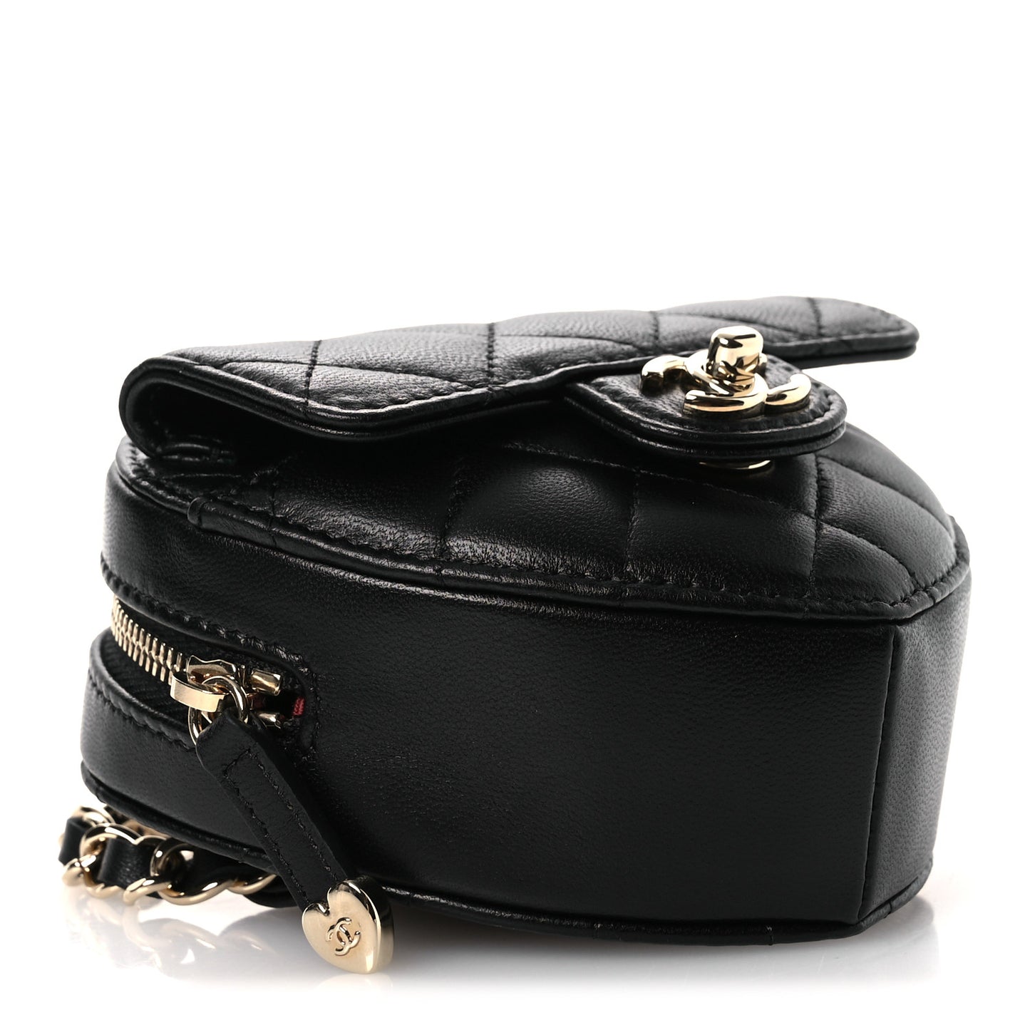 Lambskin Quilted CC In Love Heart Waist Belt Bag With Chain Black