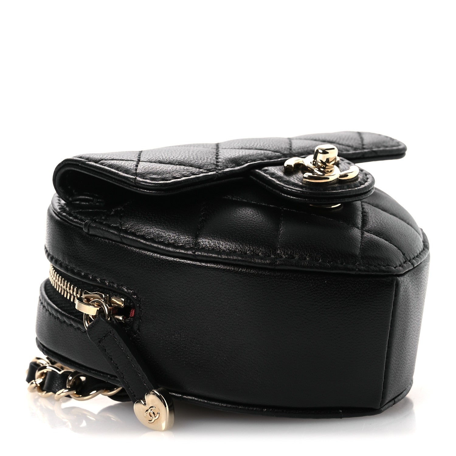 Chanel Lambskin Quilted CC In Love Heart Waist Belt Bag With Chain Black 3 of 10