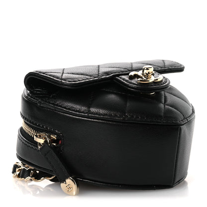 Chanel Lambskin Quilted CC In Love Heart Waist Belt Bag With Chain Black 3 of 10