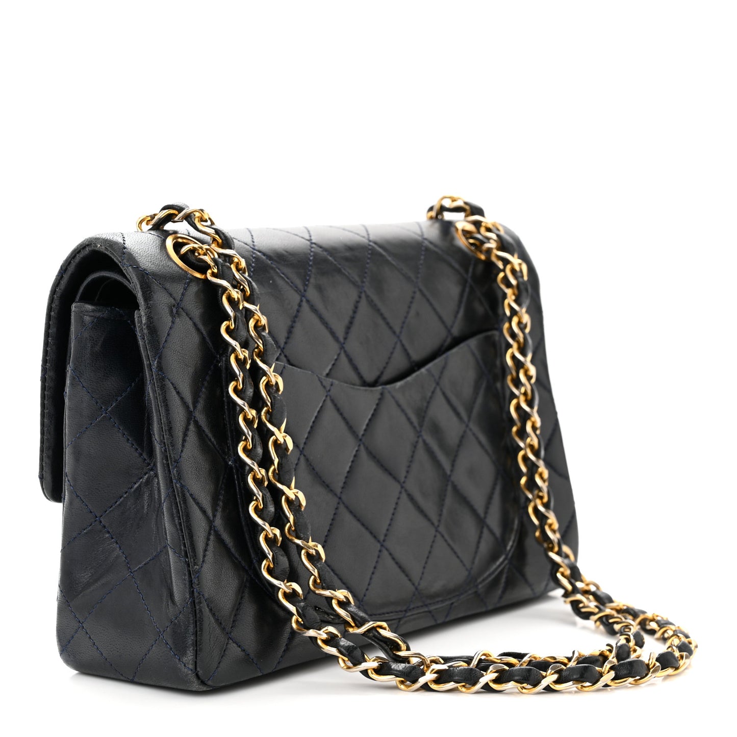 Lambskin Quilted Small Double Flap Navy
