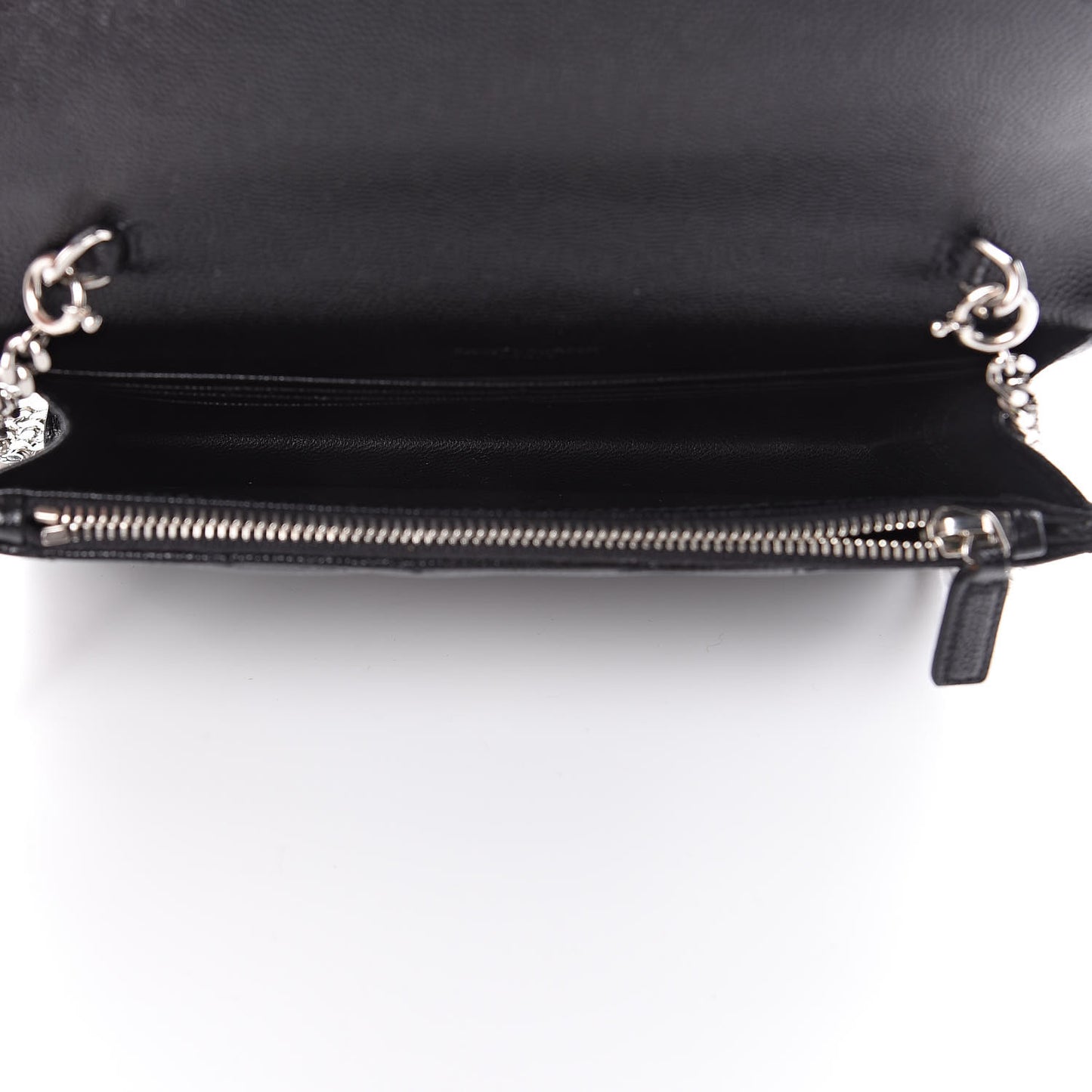 Grain De Poudre Matelasse Chevron Monogram Envelope Chain Wallet Black