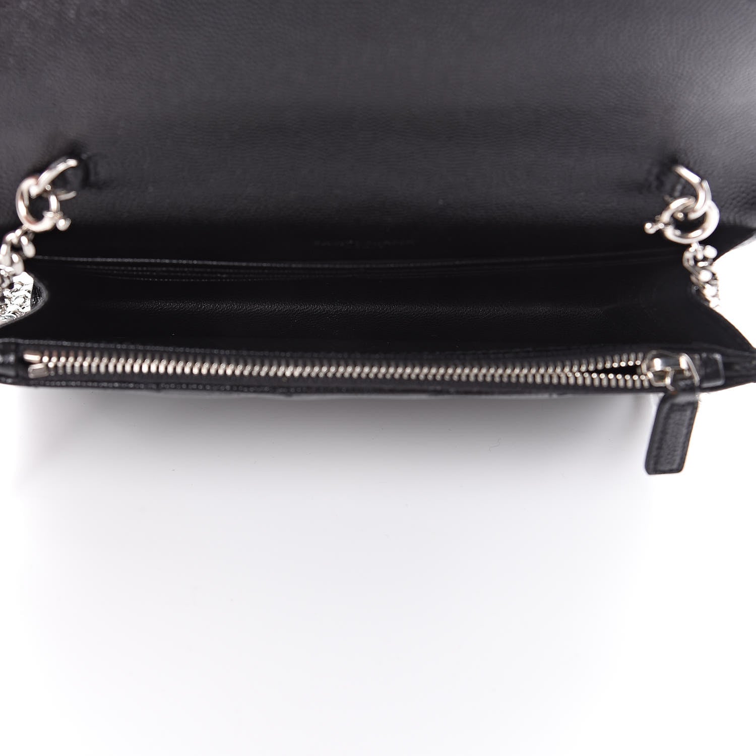 Saint Laurent Grain De Poudre Matelasse Chevron Monogram Envelope Chain Wallet Black 5 of 10