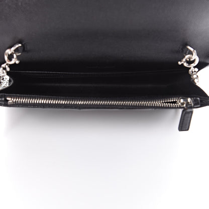 Saint Laurent Grain De Poudre Matelasse Chevron Monogram Envelope Chain Wallet Black 5 of 10