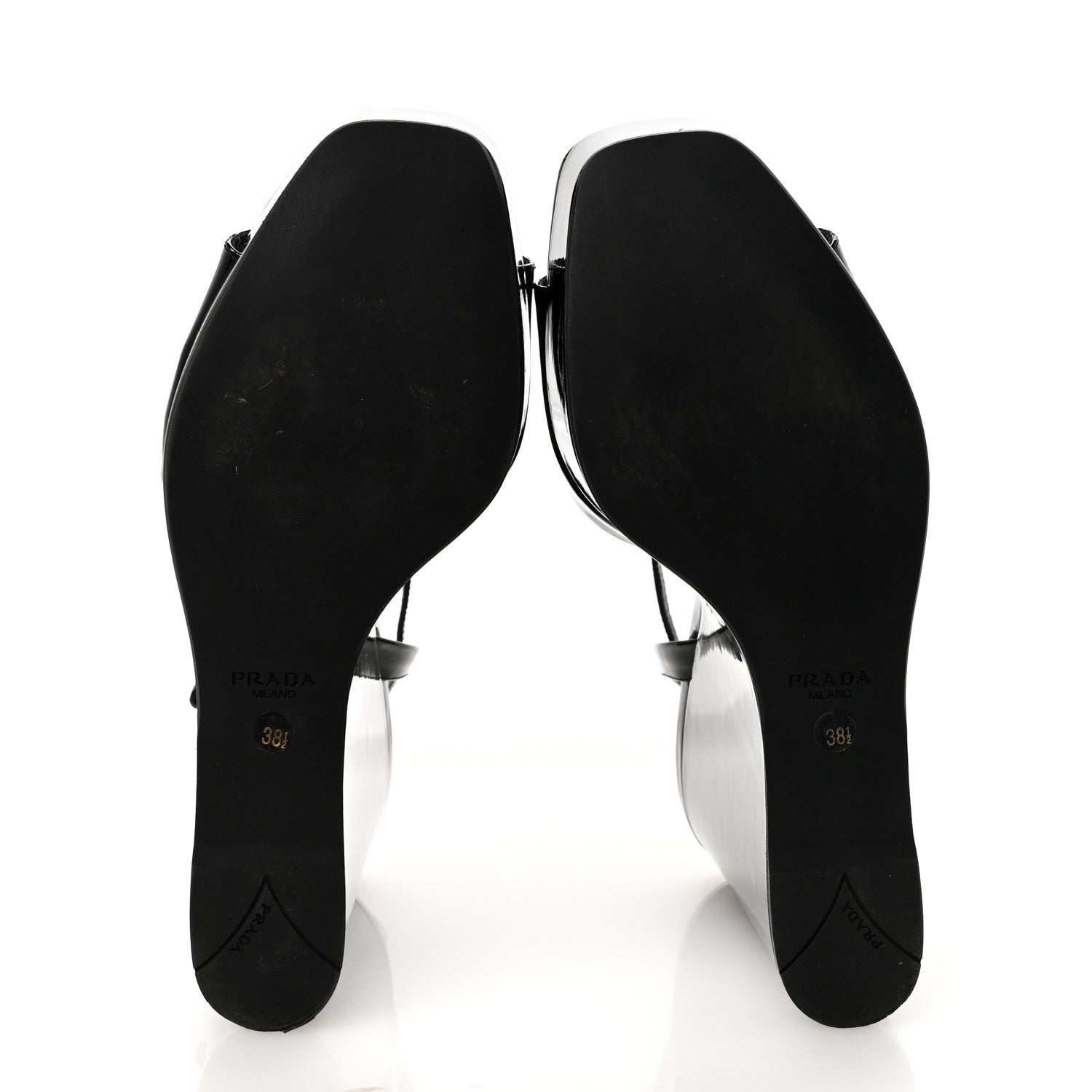 Prada Vernice Platform Wedge Sandals 38.5 Black 6 of 10