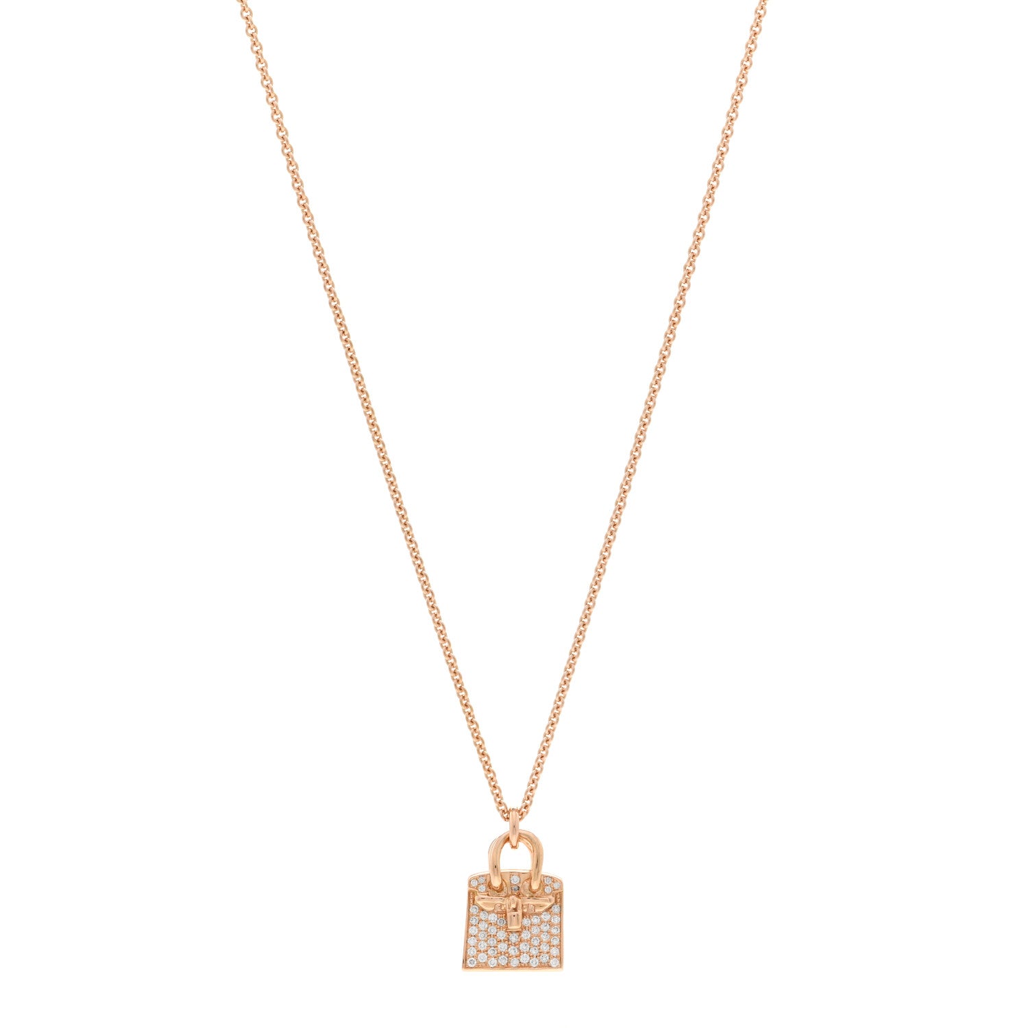 Hermes 18K Rose Gold Diamond Birkin Amulette Pendant Necklace 1 of 5
