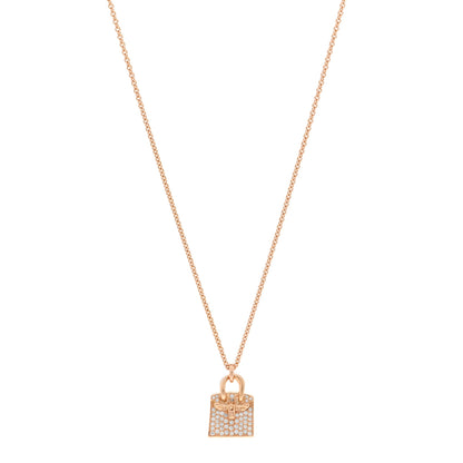 Hermes 18K Rose Gold Diamond Birkin Amulette Pendant Necklace 1 of 5