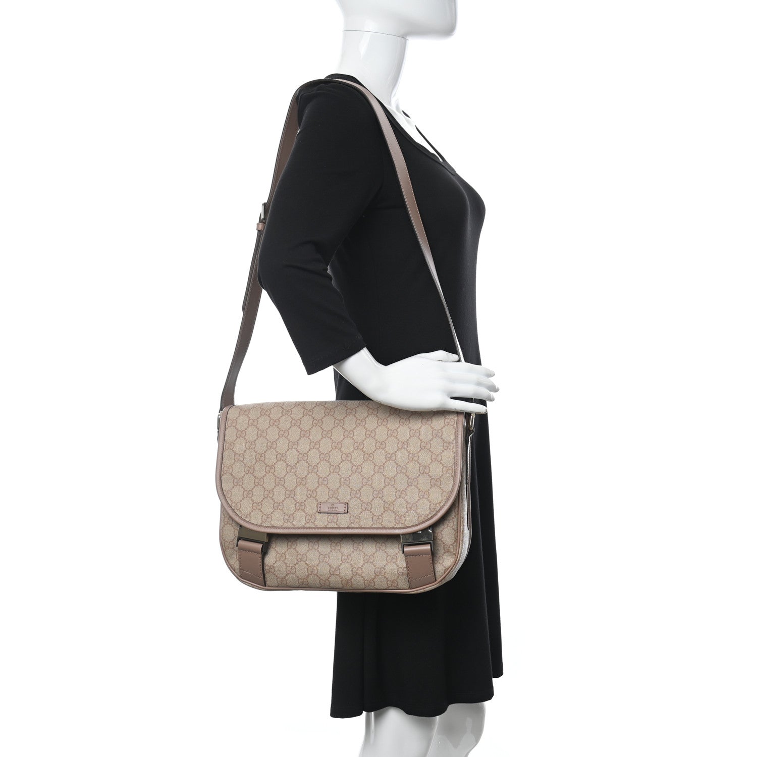 Gucci GG Plus Monogram Medium Double Buckle Flap Messenger Bag Pink 2 of 10