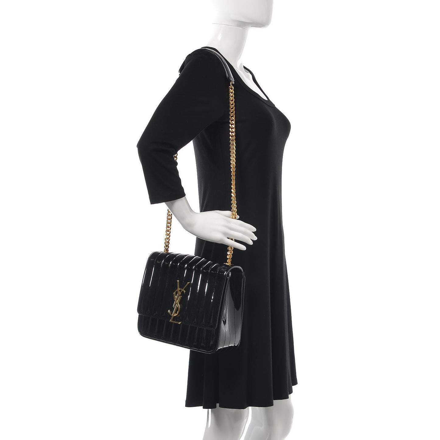 Patent Matelasse Monogram Large Vicky Chain Bag Black
