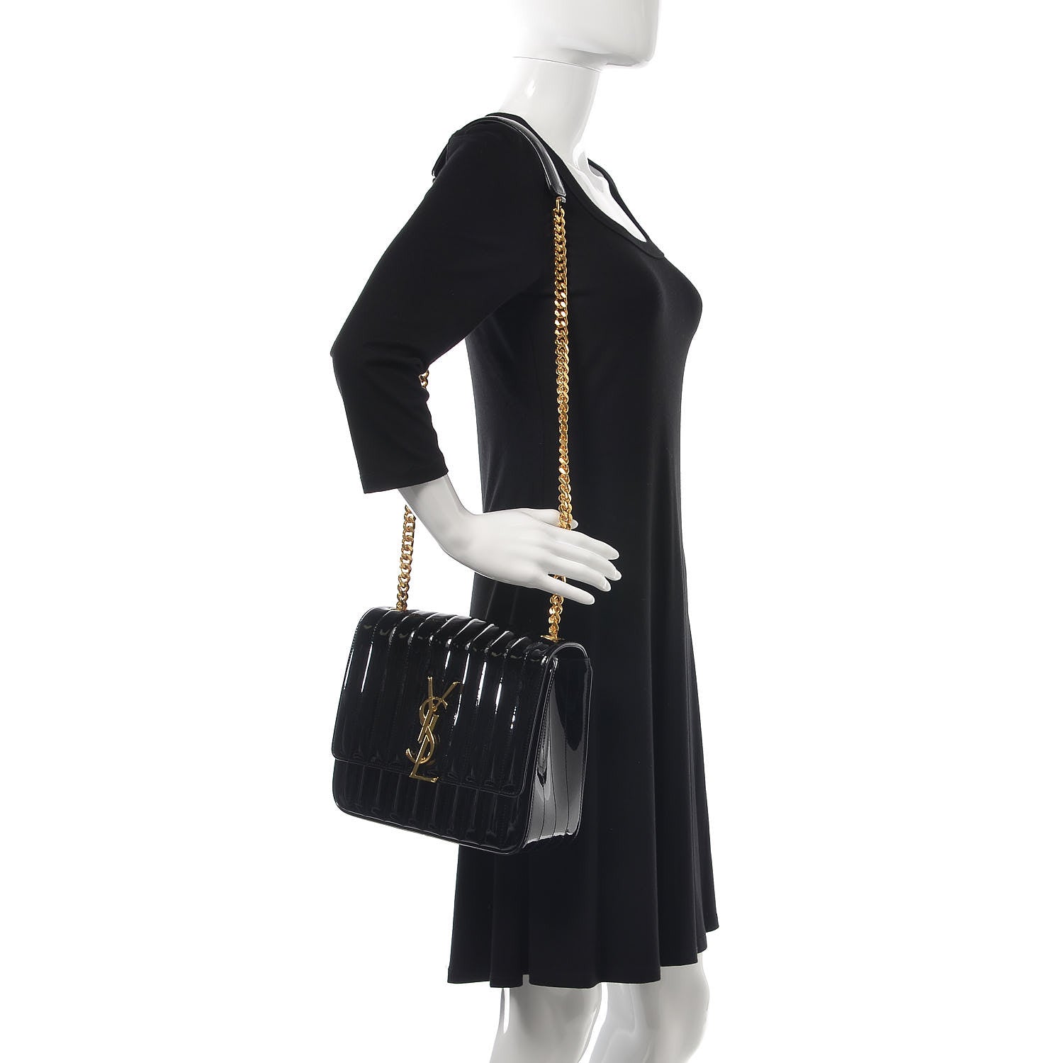Saint Laurent Patent Matelasse Monogram Large Vicky Chain Bag Black 2 of 7