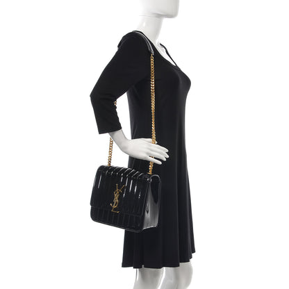 Saint Laurent Patent Matelasse Monogram Large Vicky Chain Bag Black 2 of 7