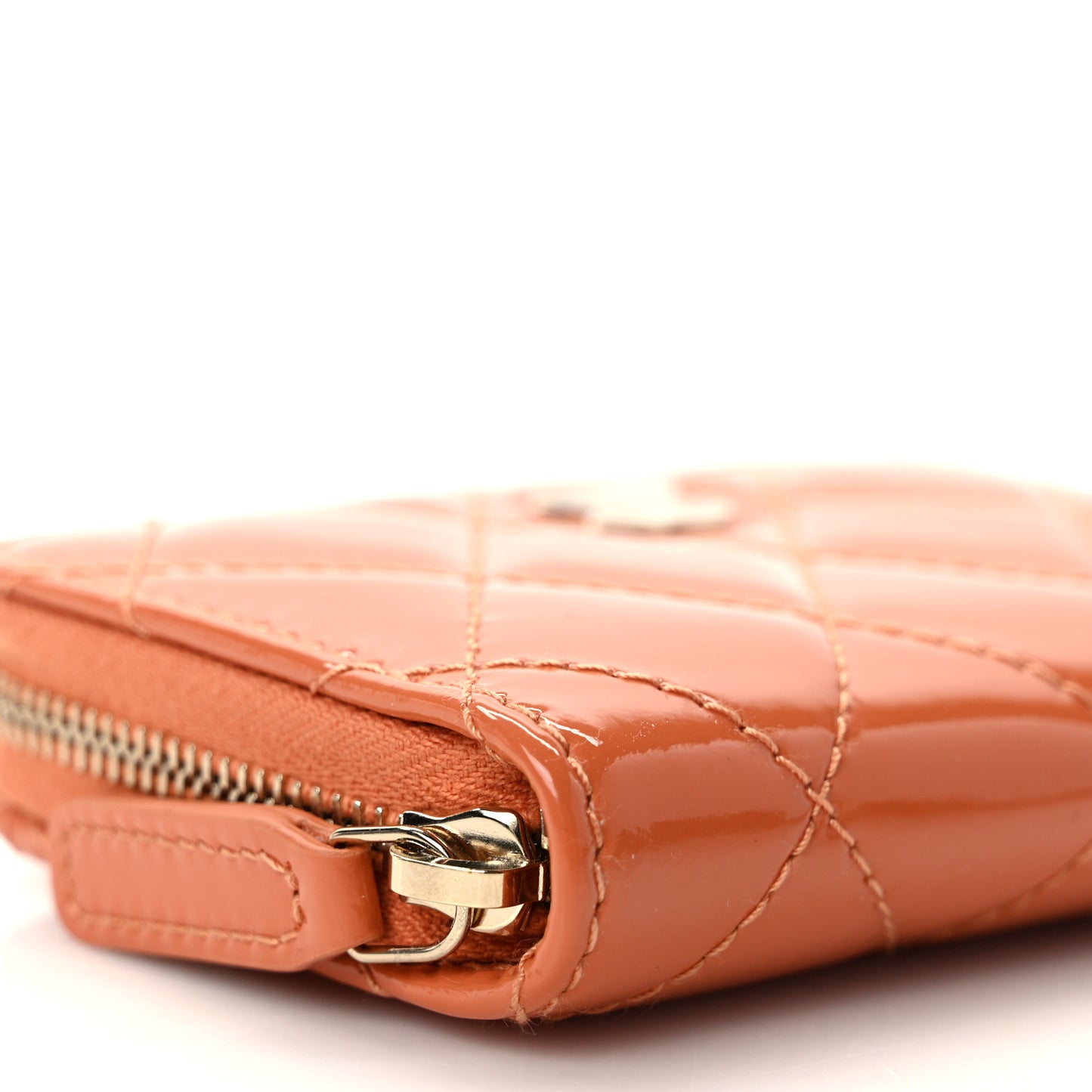 Patent Calfskin Quilted Zip Coin Purse Orange