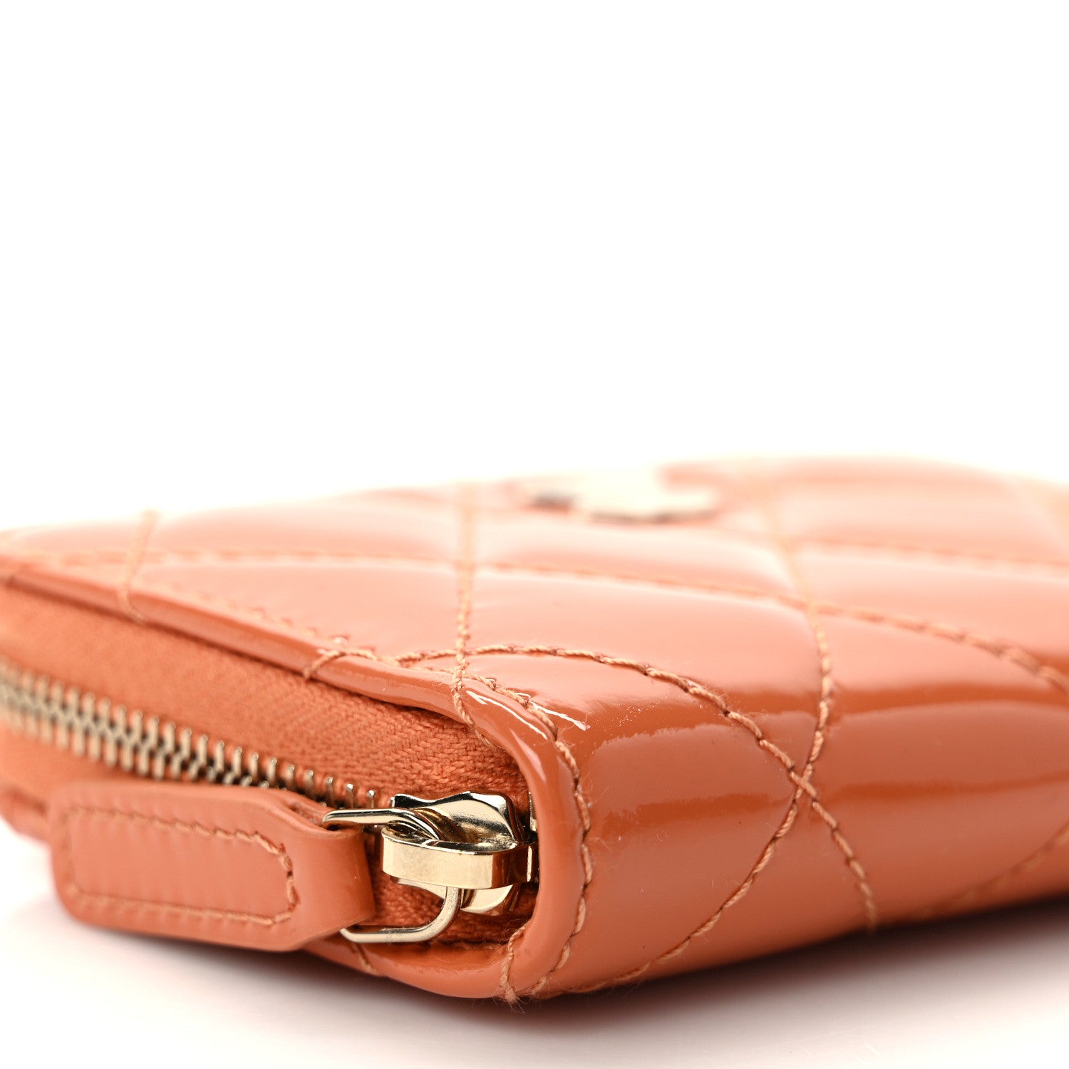 Chanel Patent Calfskin Quilted Zip Coin Purse Orange 8 of 9