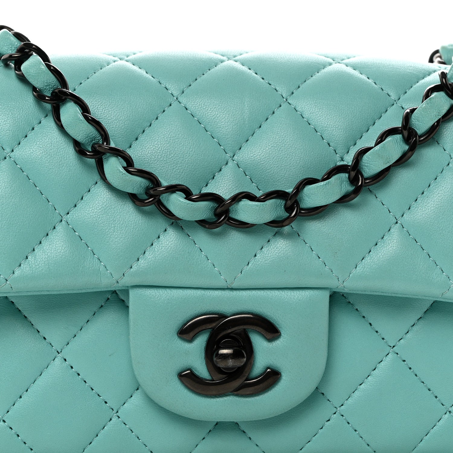 Chanel Lambskin Quilted Mini Rectangular Flap Turquoise 8 of 10