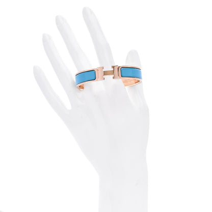 Hermes Enamel Narrow Clic Clac H Bracelet PM Bleu De Nord 2 of 4