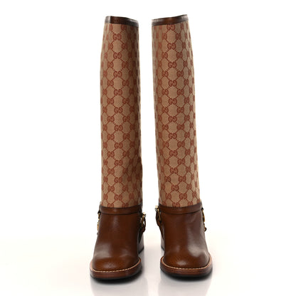 Gucci GG Monogram Calfskin Lola Tall Boots 37 Beige Ruggine Cuir 2 of 7