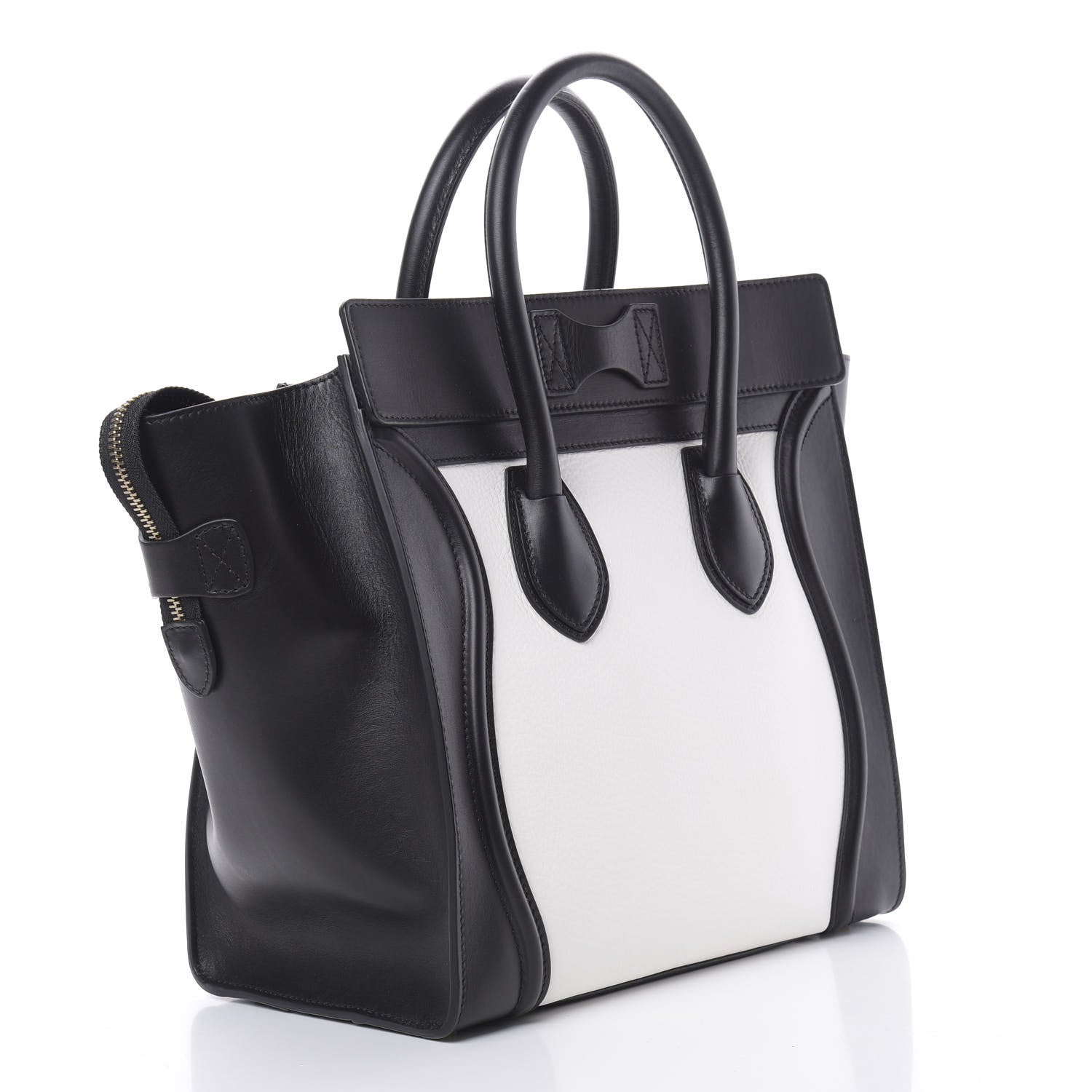Celine Smooth Calfskin Shrunken Lambskin Mini Bi-Color Luggage Black White 3 of 12