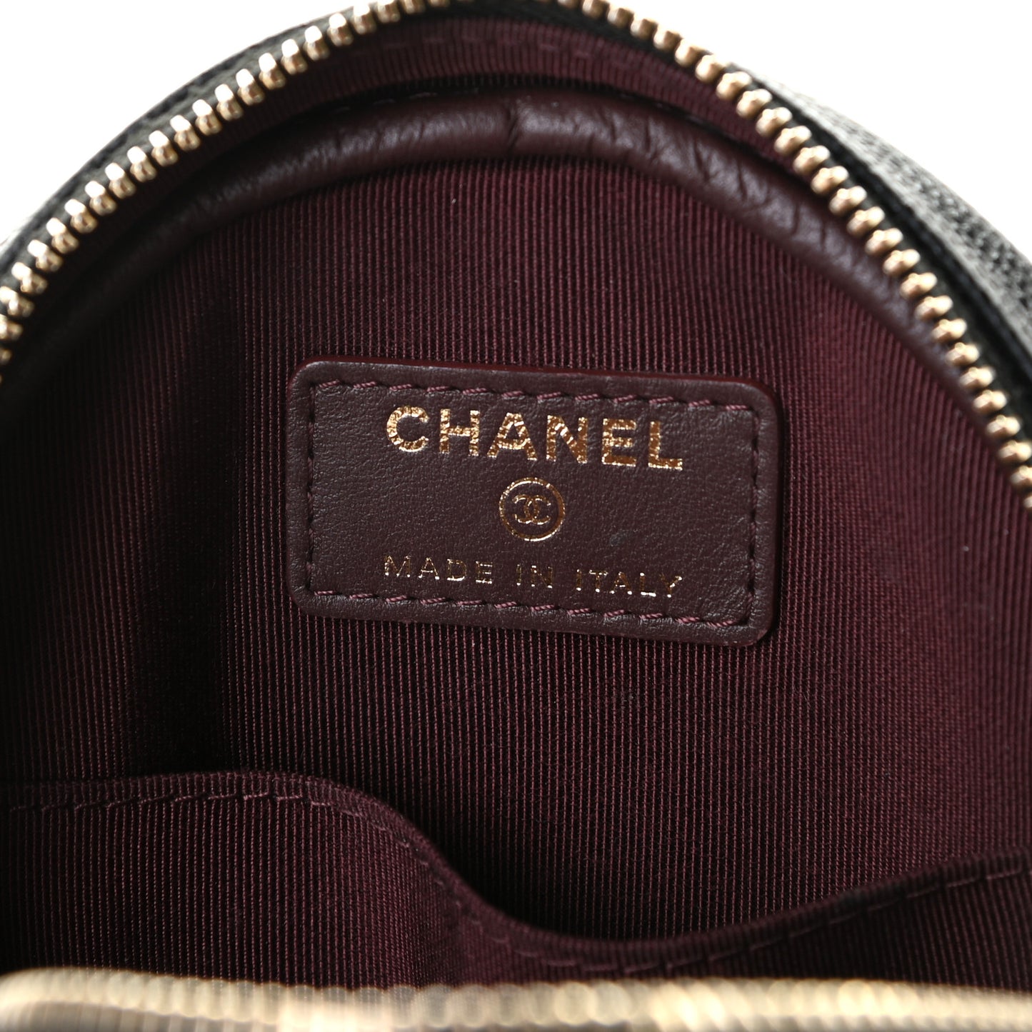 Caviar Quilted Round Clutch With Chain Black