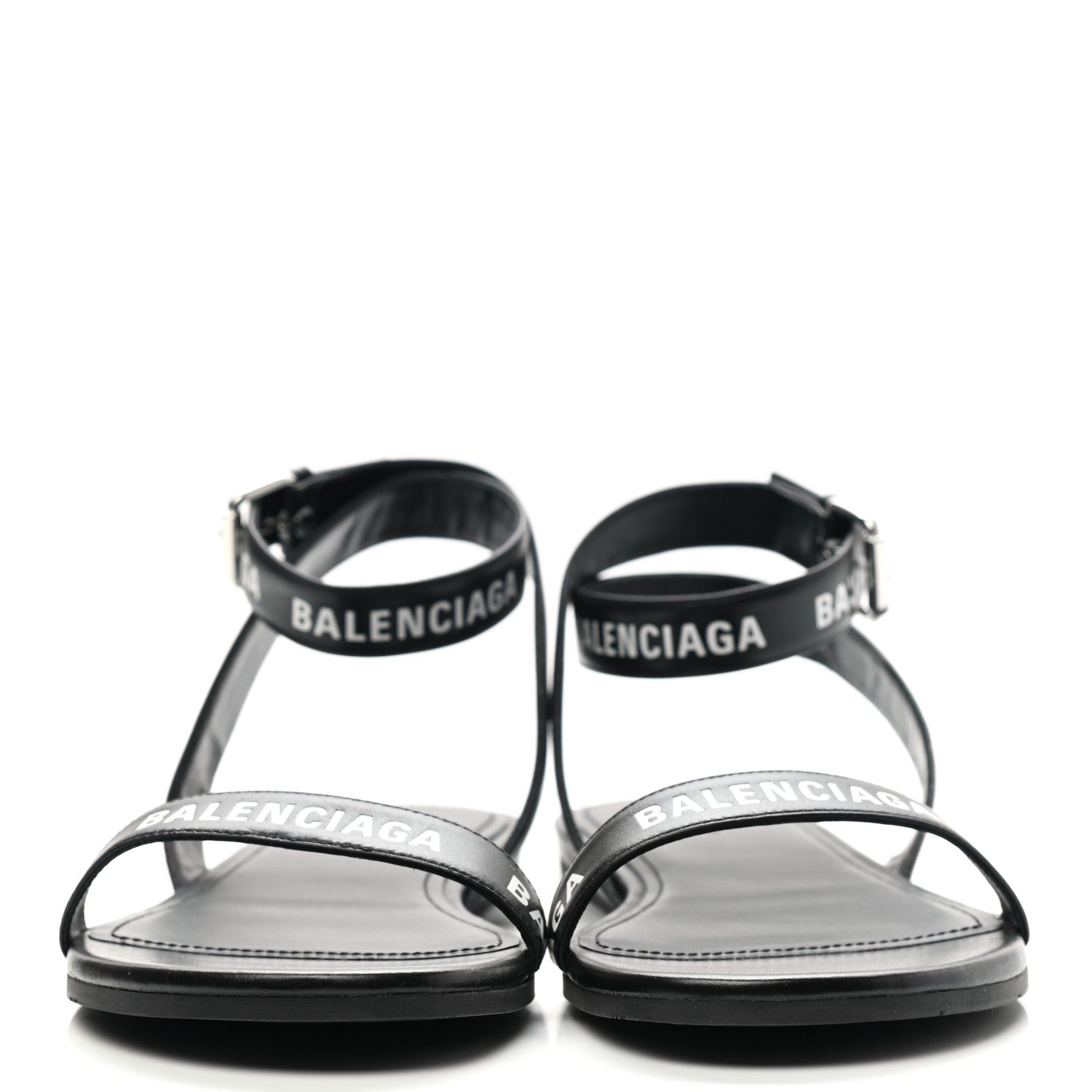 Balenciaga Calfskin Allover Logo Flat Sandals 36.5 Black White 2 of 9