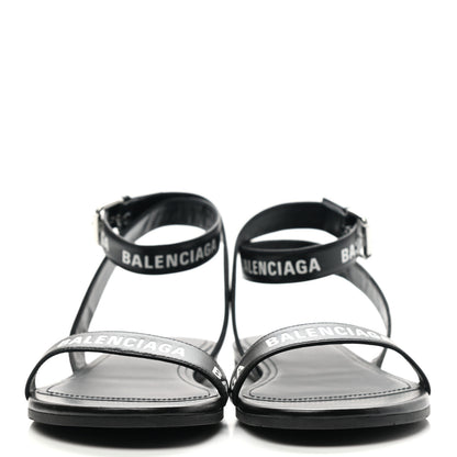 Balenciaga Calfskin Allover Logo Flat Sandals 36.5 Black White 2 of 9