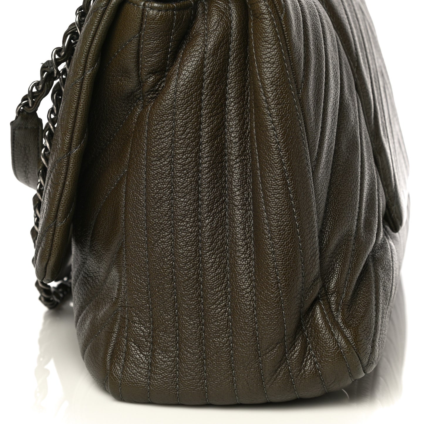 Calfskin Chevron Quilted XXL Travel Flap Bag Khaki